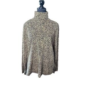 J.Crew Leopard Print Long Sleeve Turtleneck Top size large  100% Cotton Womens